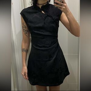 Cider Satin Mandarin Collar Mini Dress Medium M